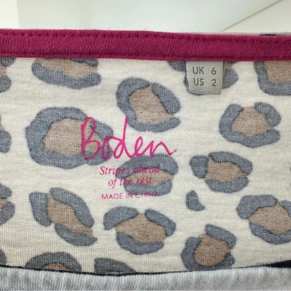 Boden Breton Stripe Leopard Print Pocket Long Sleeve Tee Size 2 - Picture 5 of 10